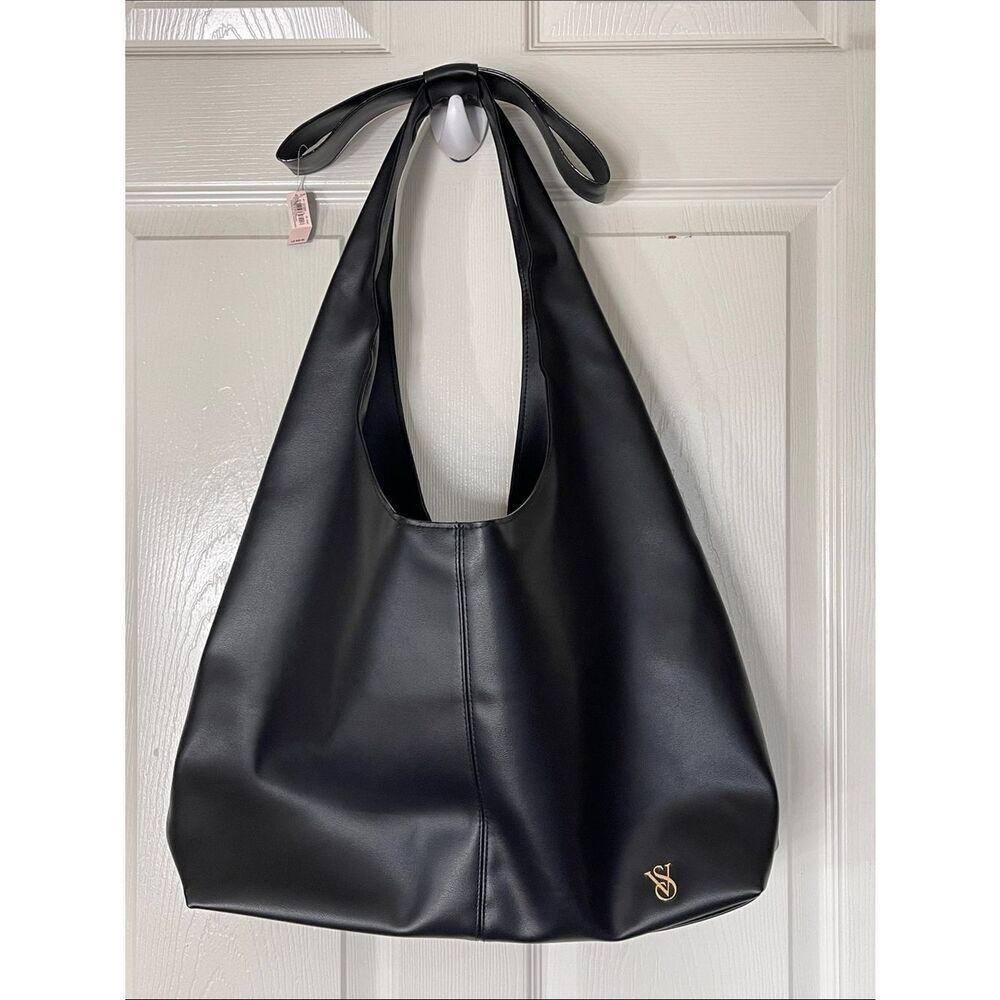 Victoria’s Secret black faux leather hobo bow bag NWT